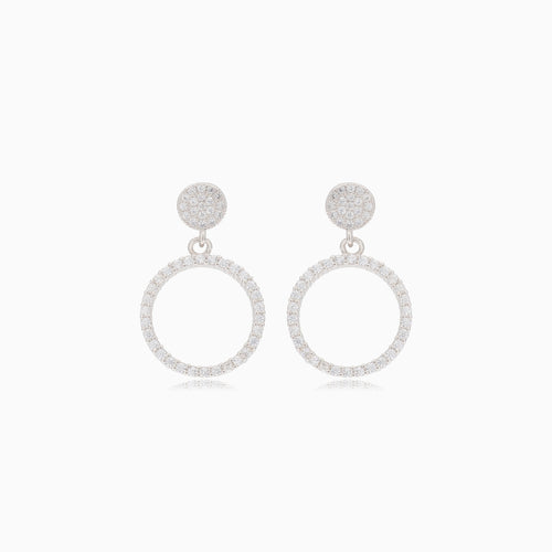 Silver stud earrings dangling zirconia circle