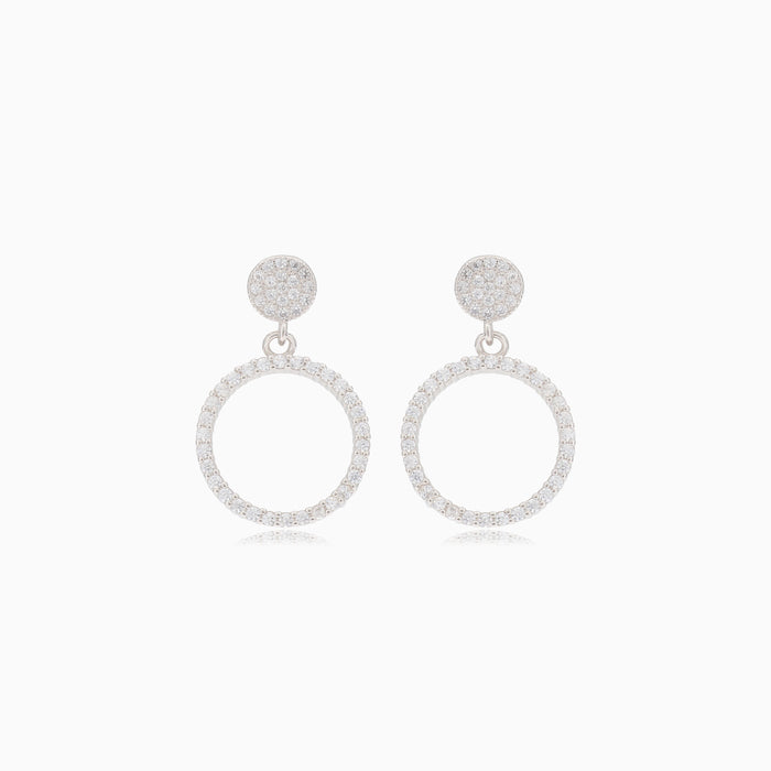 Silver stud earrings dangling zirconia circle