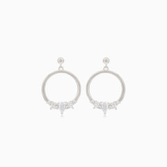 Silver stud earrings dangling circle with decoration