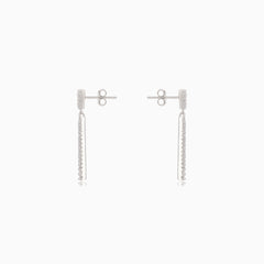 Silver bar dangle stud earrings with cubic zirconia