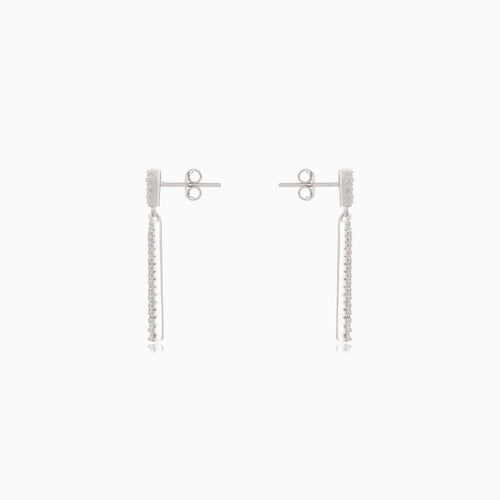 Silver bar dangle stud earrings with cubic zirconia