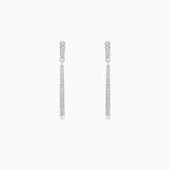 Silver bar dangle stud earrings with cubic zirconia