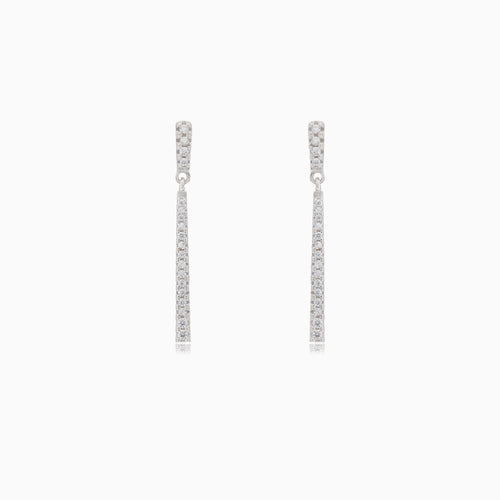 Silver bar dangle stud earrings with cubic zirconia