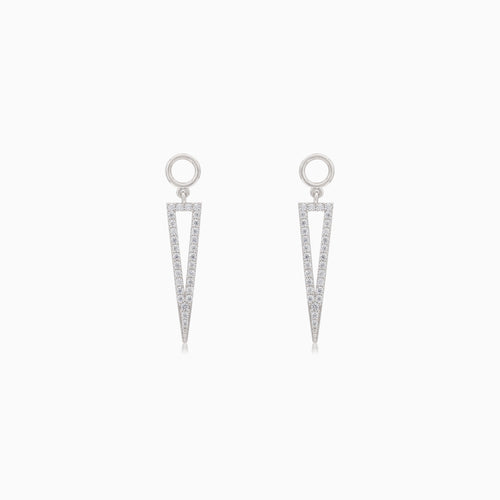 Silver dangle cubic zirconia triangular stud earrings