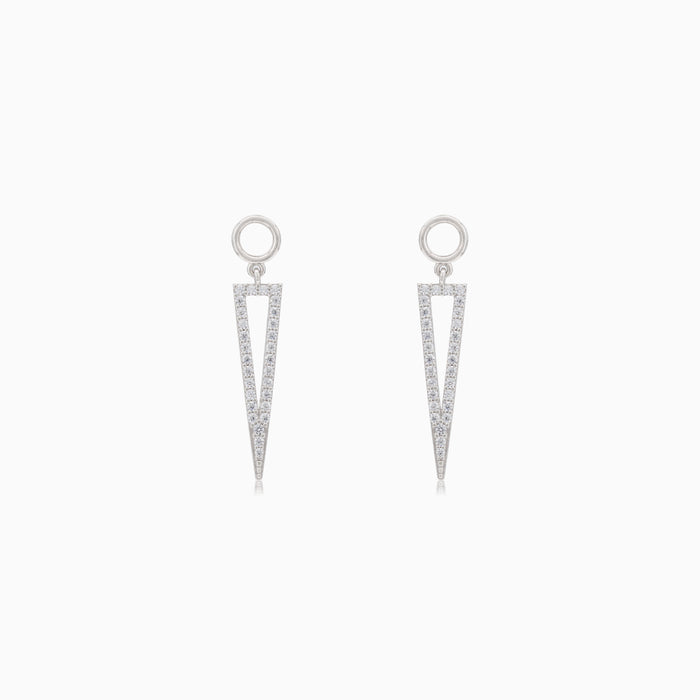 Silver dangle cubic zirconia triangular stud earrings