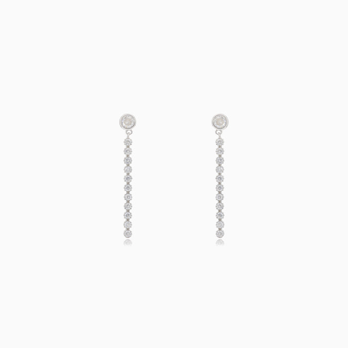 Silver hanging stud earrings with cubic zirconia