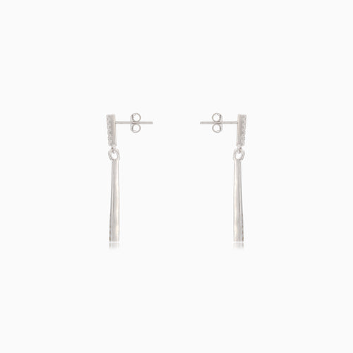 Silver bar stud earrings with cubic zirconia