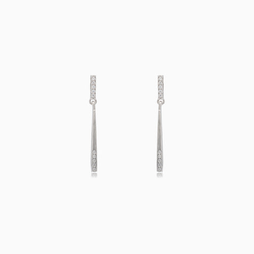 Silver bar stud earrings with cubic zirconia