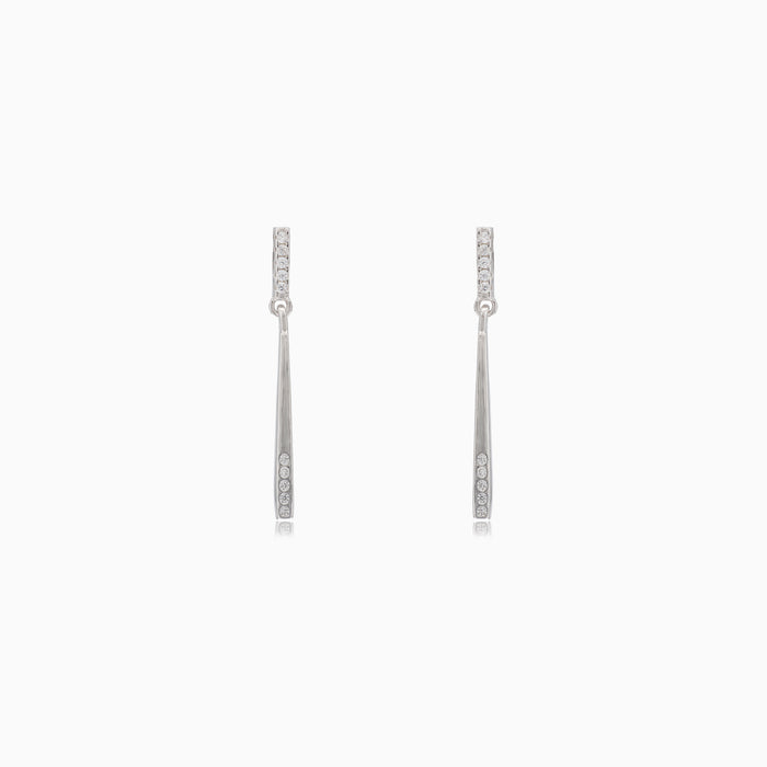 Silver bar stud earrings with cubic zirconia