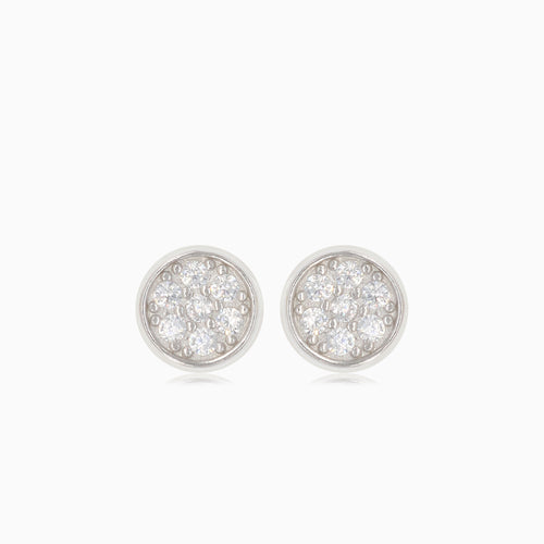 Round silver stud earrings with cubic zirconia