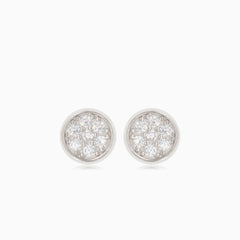 Round silver stud earrings with cubic zirconia