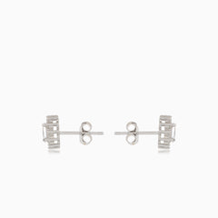 Silver halo earrings with oval cubic zirconia