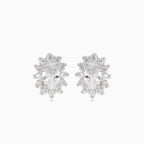 Silver halo earrings with oval cubic zirconia