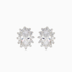 Silver halo earrings with oval cubic zirconia