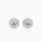 Silver earrings with central and surrounding cubic zirconia