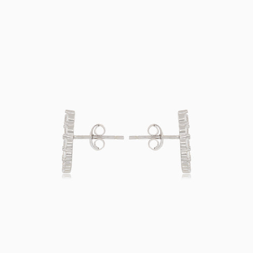 Silver linear stud earrings with cubic zirconia