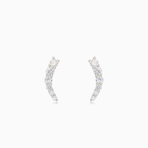 Silver linear stud earrings with cubic zirconia