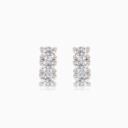 Silver cubic zirconia rectangle stud earrings