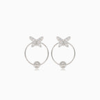 Silver butterfly earrings with ring