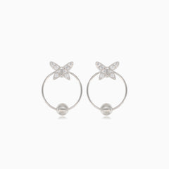 Silver butterfly earrings with ring