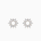 Silver earrings flowers with cubic zirconia