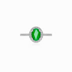 Stříbrný prsten Halo se smaragdem a kubickými zirkony