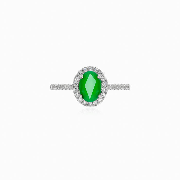 Stříbrný prsten Halo se smaragdem a kubickými zirkony