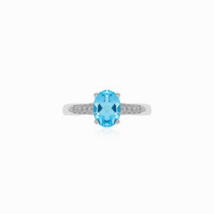 Blue topaz and cubic zirconia silver ring