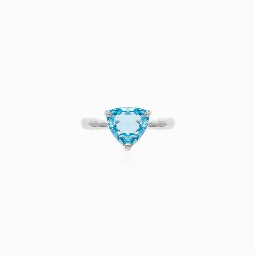 Trilliant blue topaz ring