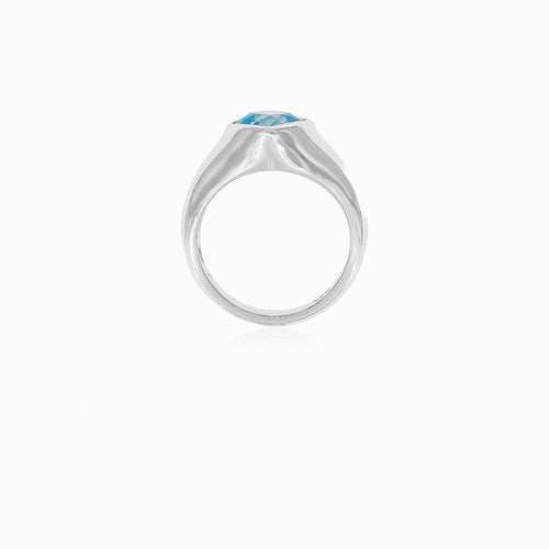 Women and men silver ring with blue topaz