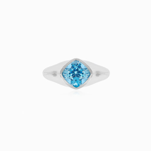 Women and men silver ring with blue topaz
