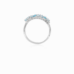 Women silver ring with blue quartz and cubic zirconia