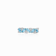 Women silver ring with blue quartz and cubic zirconia