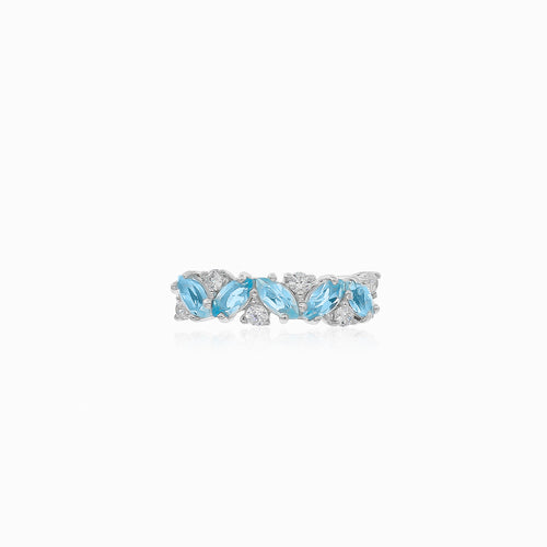 Dámský stříbrný prsten s modrým křemenem a kubickými zirkony