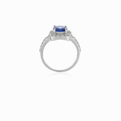 Women silver ring with synthetic tanzanite