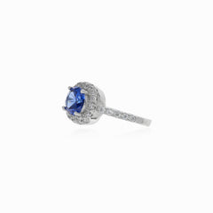 Women silver ring with synthetic tanzanite