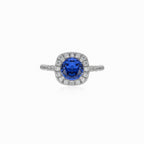 Women silver ring with synthetic tanzanite