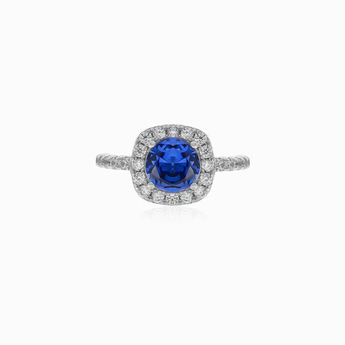 Women silver ring with synthetic tanzanite