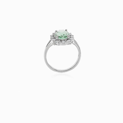 Halo silver green amethyst and cubic zirconia ring