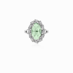 Halo silver green amethyst and cubic zirconia ring