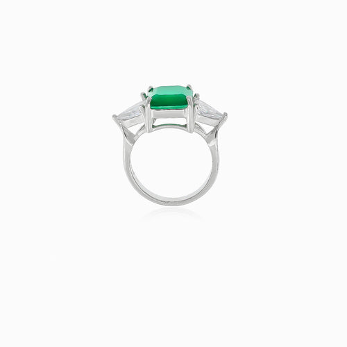 Stříbrný prsten se smaragdem a triliantovými zirkony