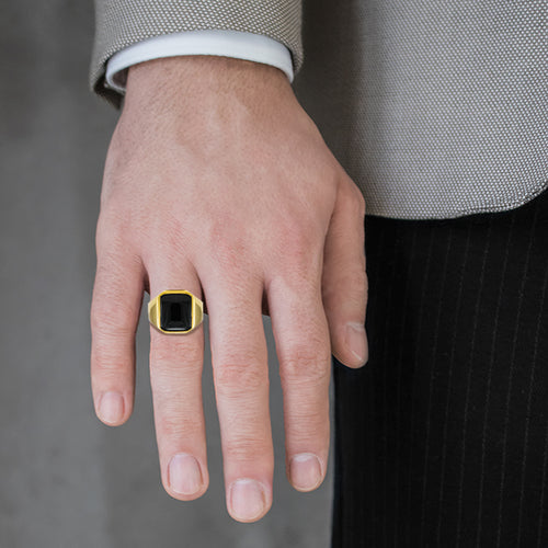 Rectangle gold onyx ring