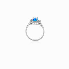 Chic women silver ring with blue opal