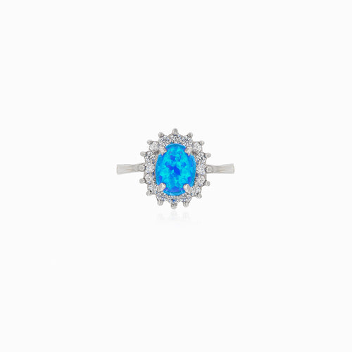 Chic women silver ring with blue opal