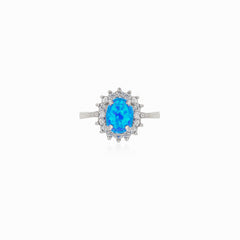 Chic women silver ring with blue opal
