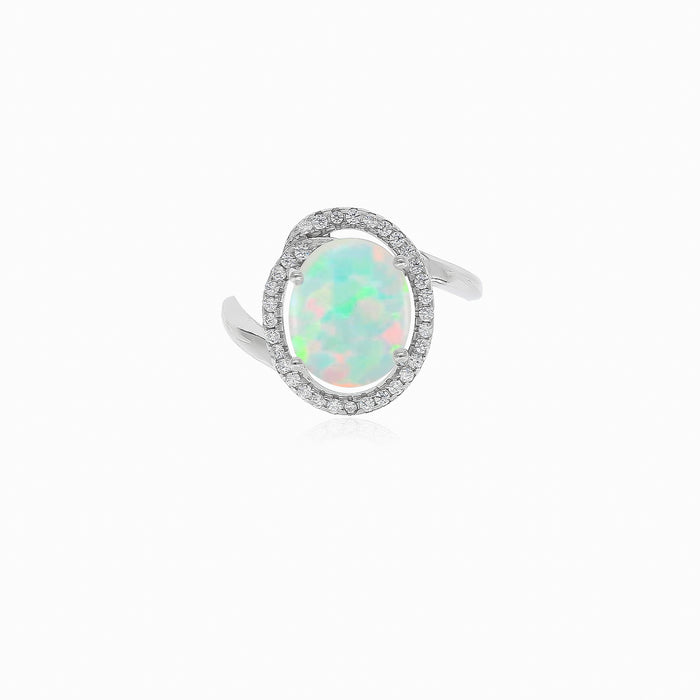 Ring mit Zirkonia und weißem Opal in Krappenfassung