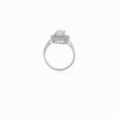 Chic women silver ring with white opal