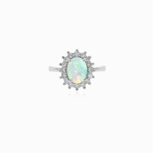 Chic women silver ring with white opal