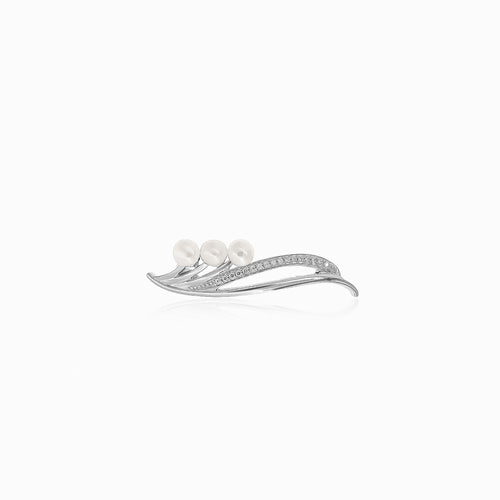 Elegant pearl and cubic zirconia brooch