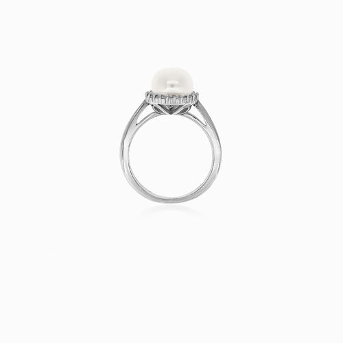 Pearl and cubic zirconia silver  ring